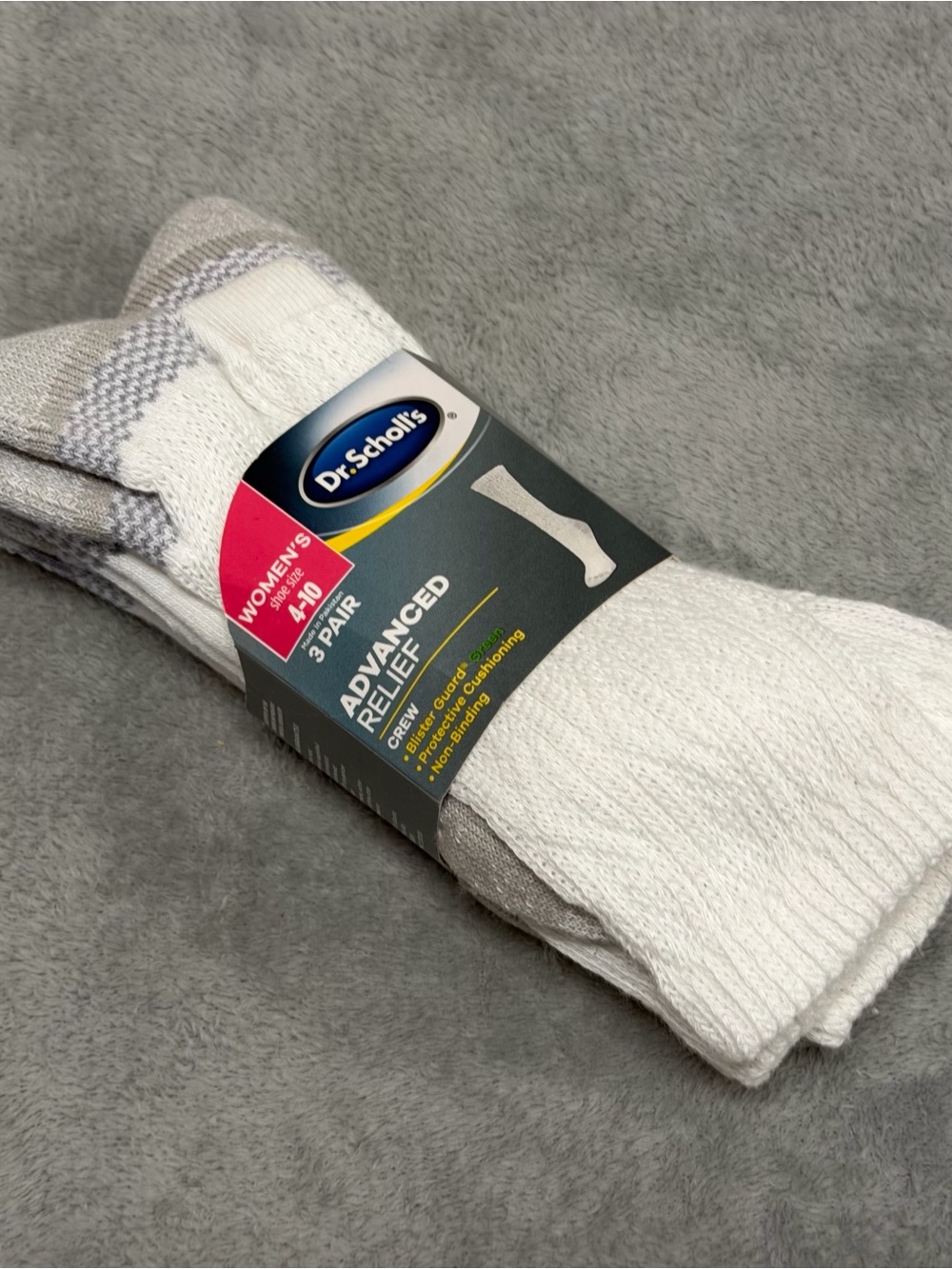 NEW Dr Scholls Advanced Relief Crew Socks Womens 4-10 White 3 Pairs